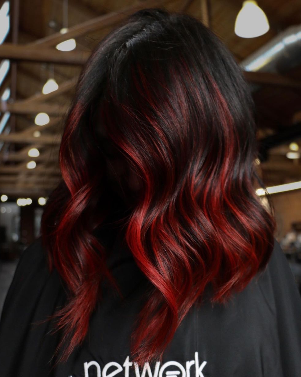 Black to Red Ombre on Bob Cut