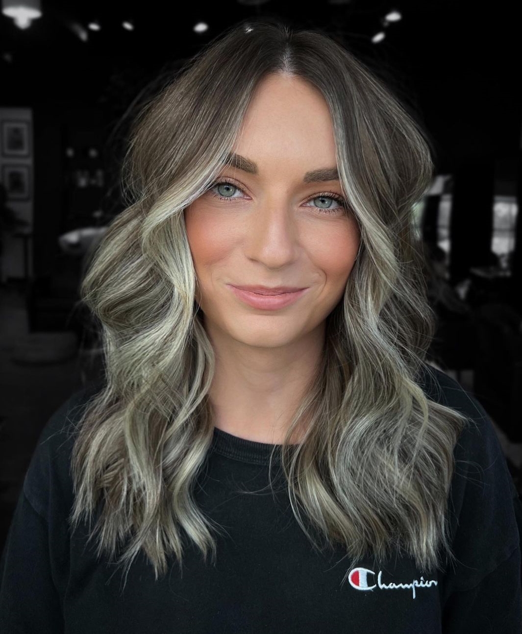 Ash Blonde Money Piece on Dark Hair