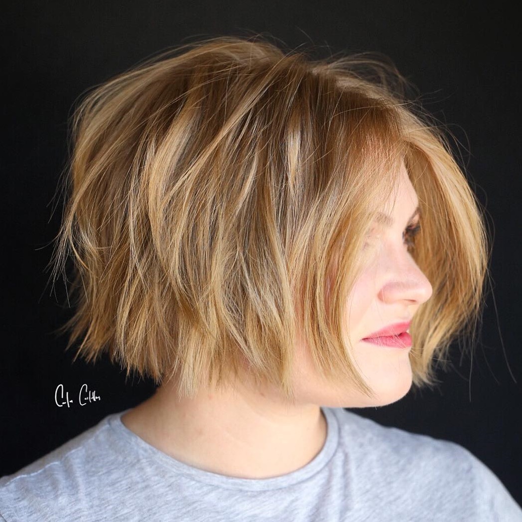 Short Shaggy Caramel Blonde Bob